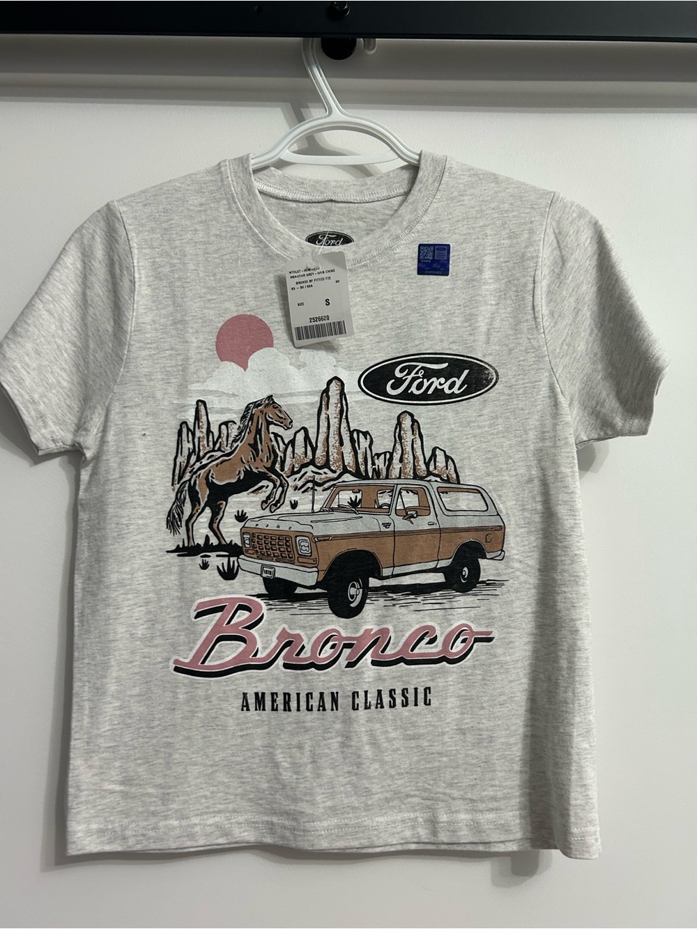 Ford Bronco Graphic Tee - Light Gray with Pink & Brown Accents